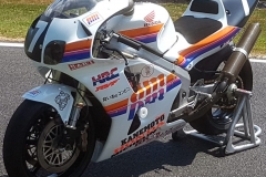 11.	1993 AMPM RC45 this is the start of the RC45 first season Suzuka in 1993 raced by Eddie Lawson and ????? it came over from Japan a couple of years back and has had a full top to bottom rebuild. Lucky owner Dan Williamson.