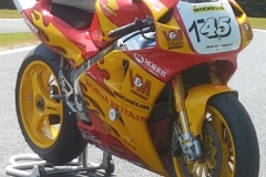 2.	1997 V&M Rutter RC45 this bike started as a ’95 Castrol bike Rymer winning at Brands Euro Superbike race, Simmo North West 200 race 1. Steve Ward 2 x 3rds at the TT in 1995. 1996 was supposed to be used by Mike ‘Spike’ Edwards in BSB but due to poor performance by new Pirelli slicks we shelved the idea. Duffus quickest at the North West 200 in practice but gave us different tyre for race, no good. 1997 Rutter’s BSB bike, wins in Ireland top three at TT win in the wet at Brands World Superbike, wet race against Foggy and Kochinski. Owner Paul Ashton.