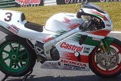 6.	1994 Castrol Joey Dunlop RC45 (tribute) many Joey’s original bits. Owner Barry Steels, his son Tony rides the bike at many events for us.